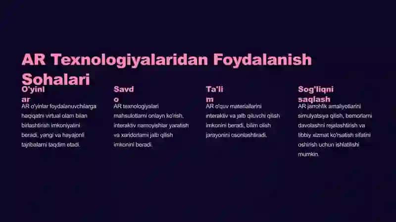 AR (Kengaytirilgan Haqiqat) Texnologiyalari: Yangi Imkoniyatlar 2