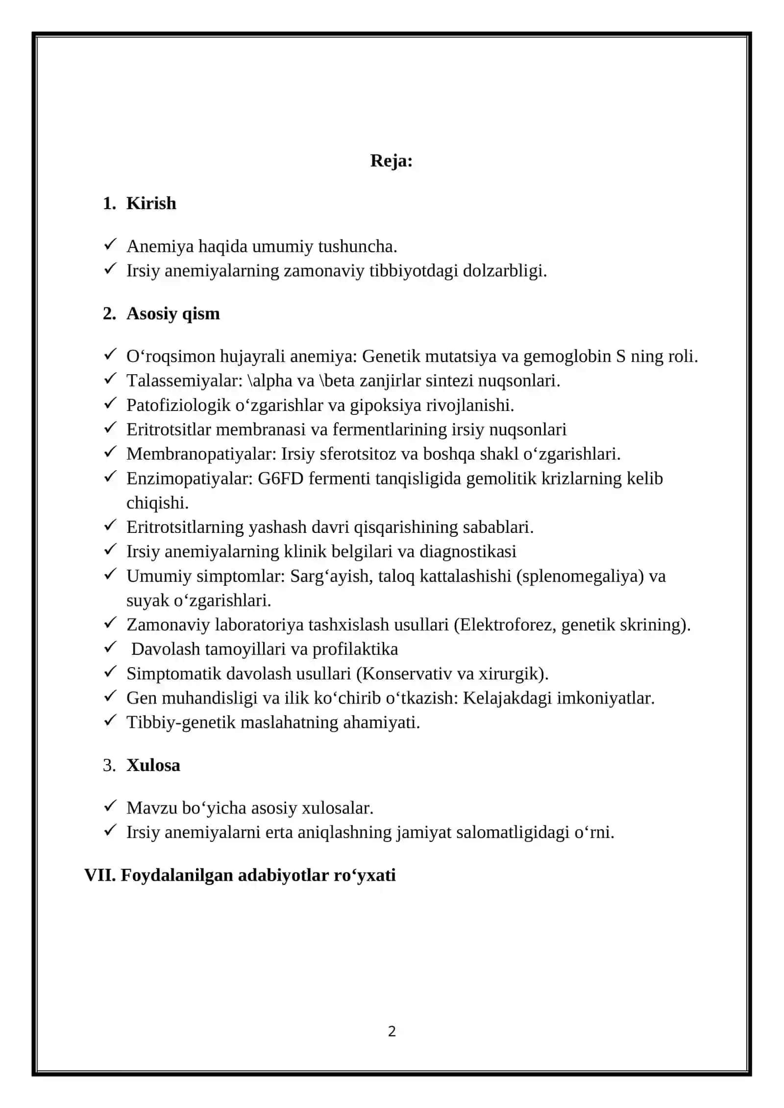 "IRSIY NUQSONLARNING ANEMIYA RIVOJLANISHIGA TA’SIRI” 2