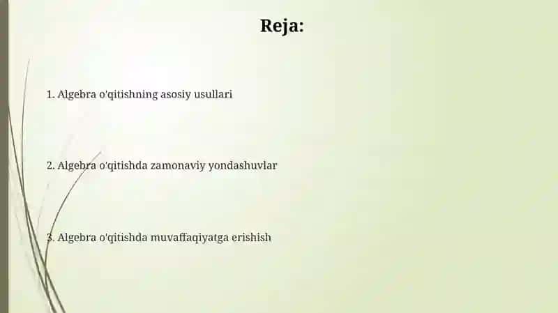 Algebrik materiallarni òrgatish metodikasi 2