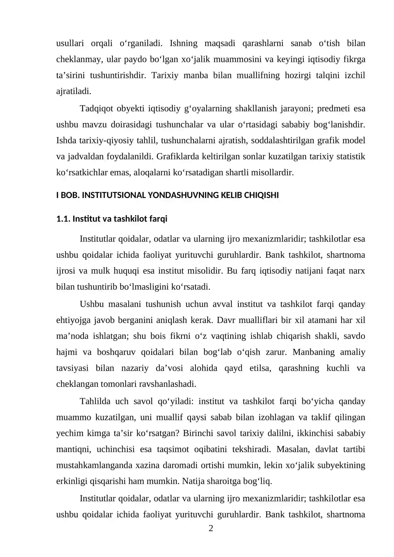 Hozirgi iqtisodiy ta’limotlar va institutsionalizm 2