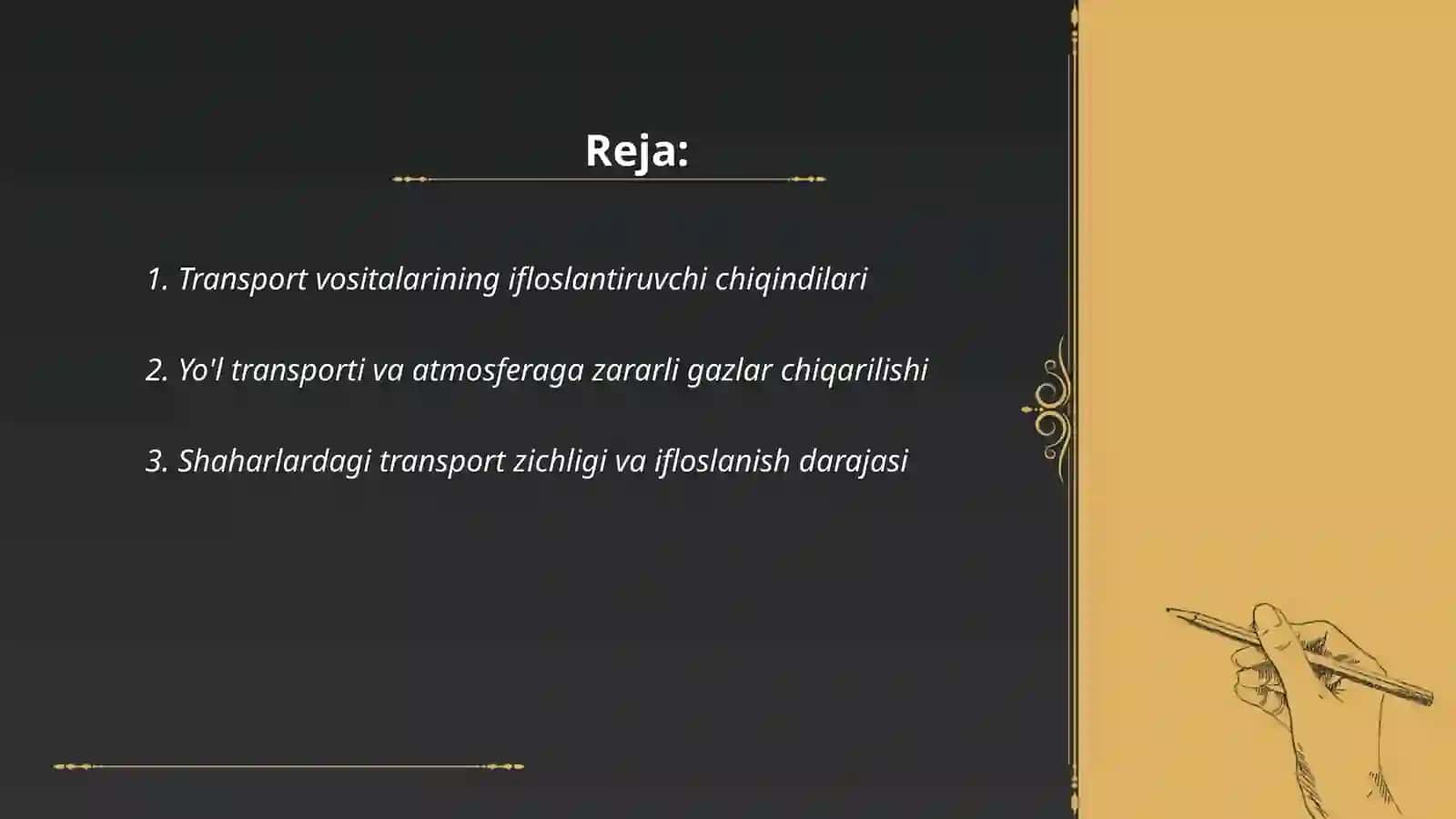 Muhit ifloslanishida transport oʻrni 2