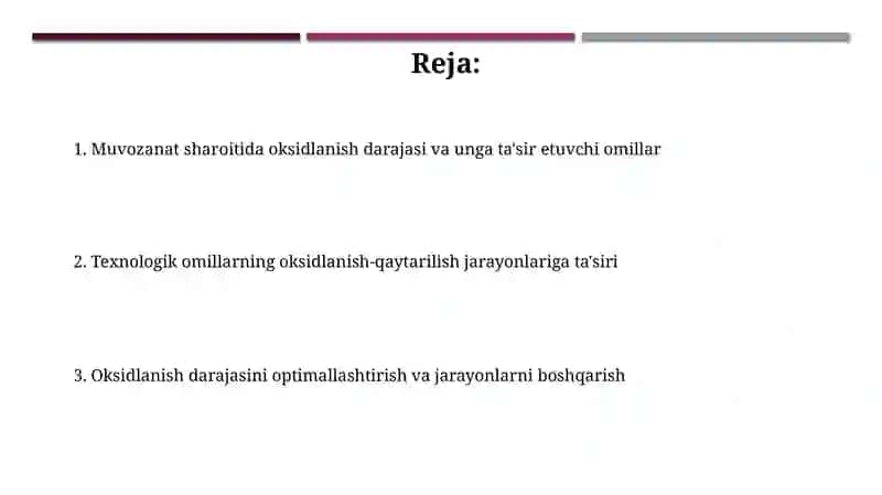Muvozanat sharoitida oksidlanish darajasi va unga texnologik omillarning ta'siri 2