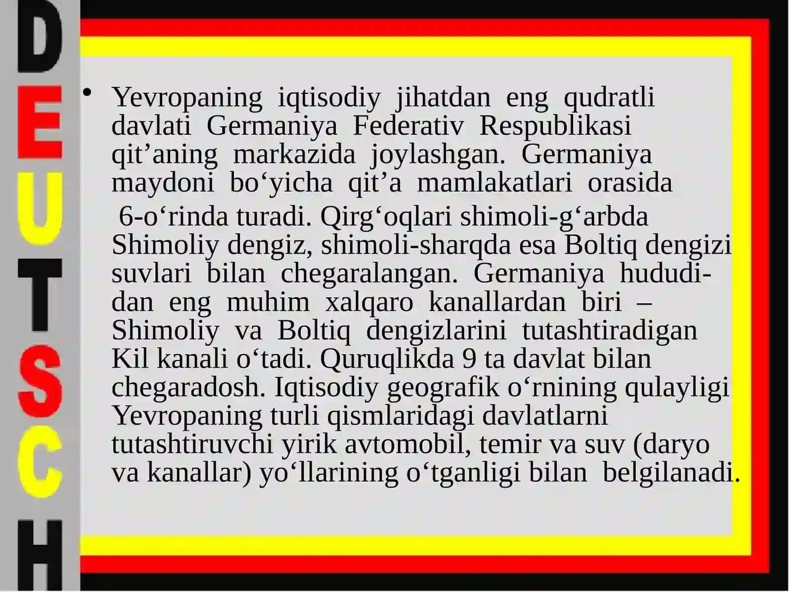 Germaniya Federativ Respublikasi. 9-sinf geografiya fanidan dars ishlanma 2