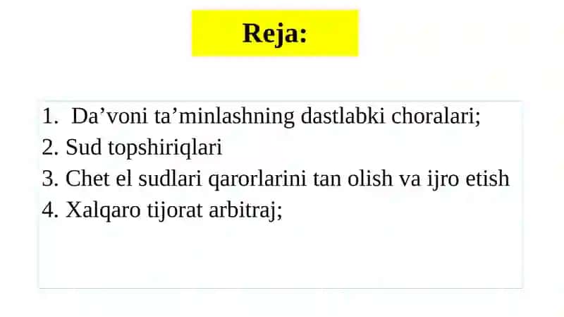 Xalqaro arbitraj va da'voni ta'minlash choralari 2