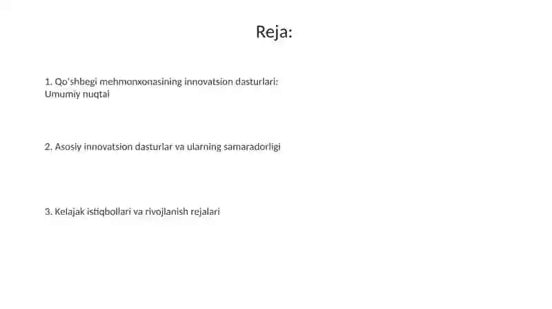 Qo'shbegi mehmonxonasining innovatsion dasturlari 2