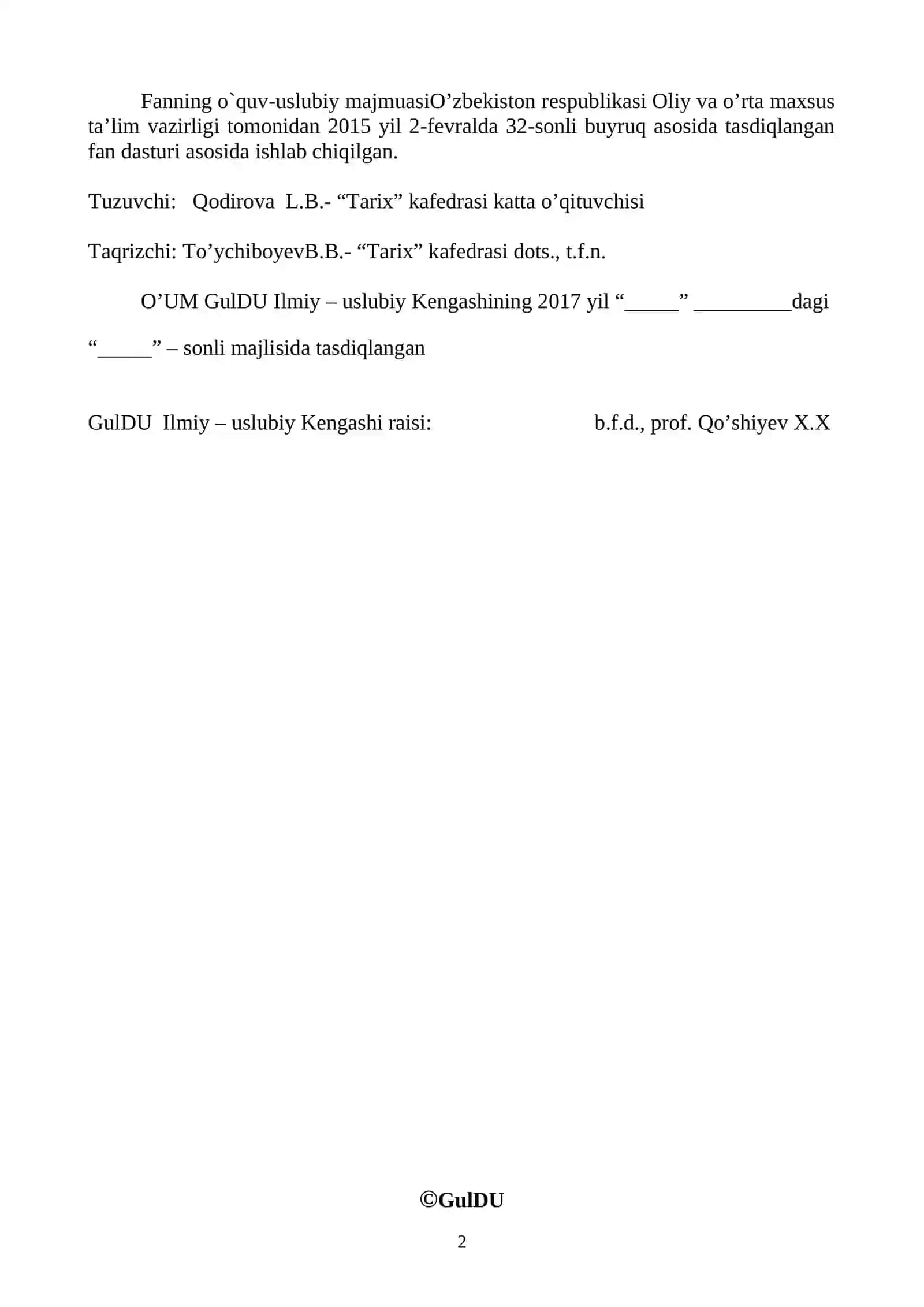 «ARXEOLOGIYA» FANIDAN O’QUV-USLUBIY MAJMUA 2