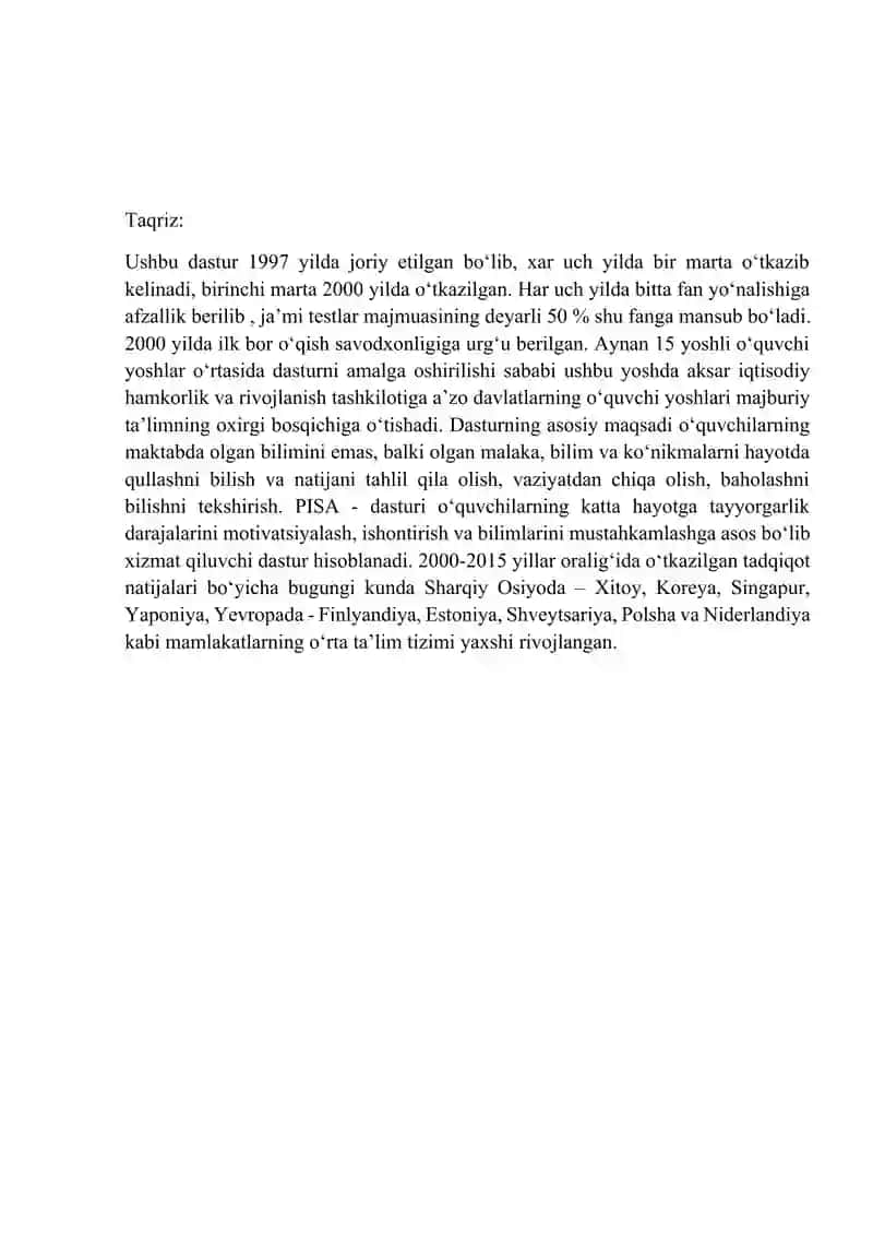 PISA xalqaro tadqiqotlari 2