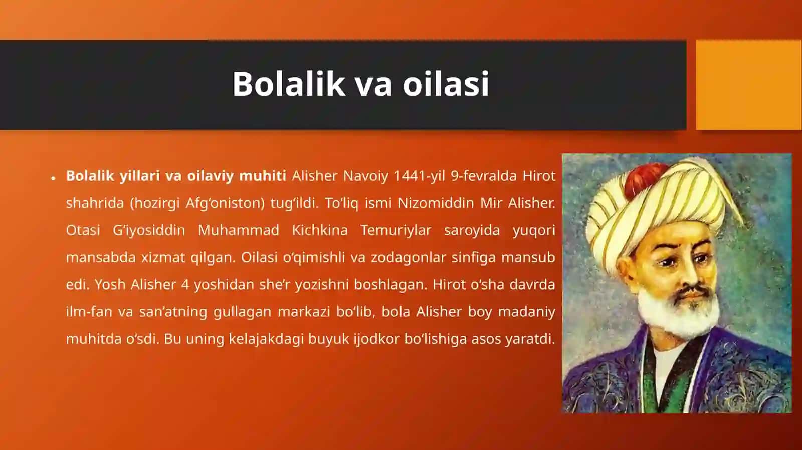 Bolalik yillari va oilaviy muhiti Alisher Navoiy 2
