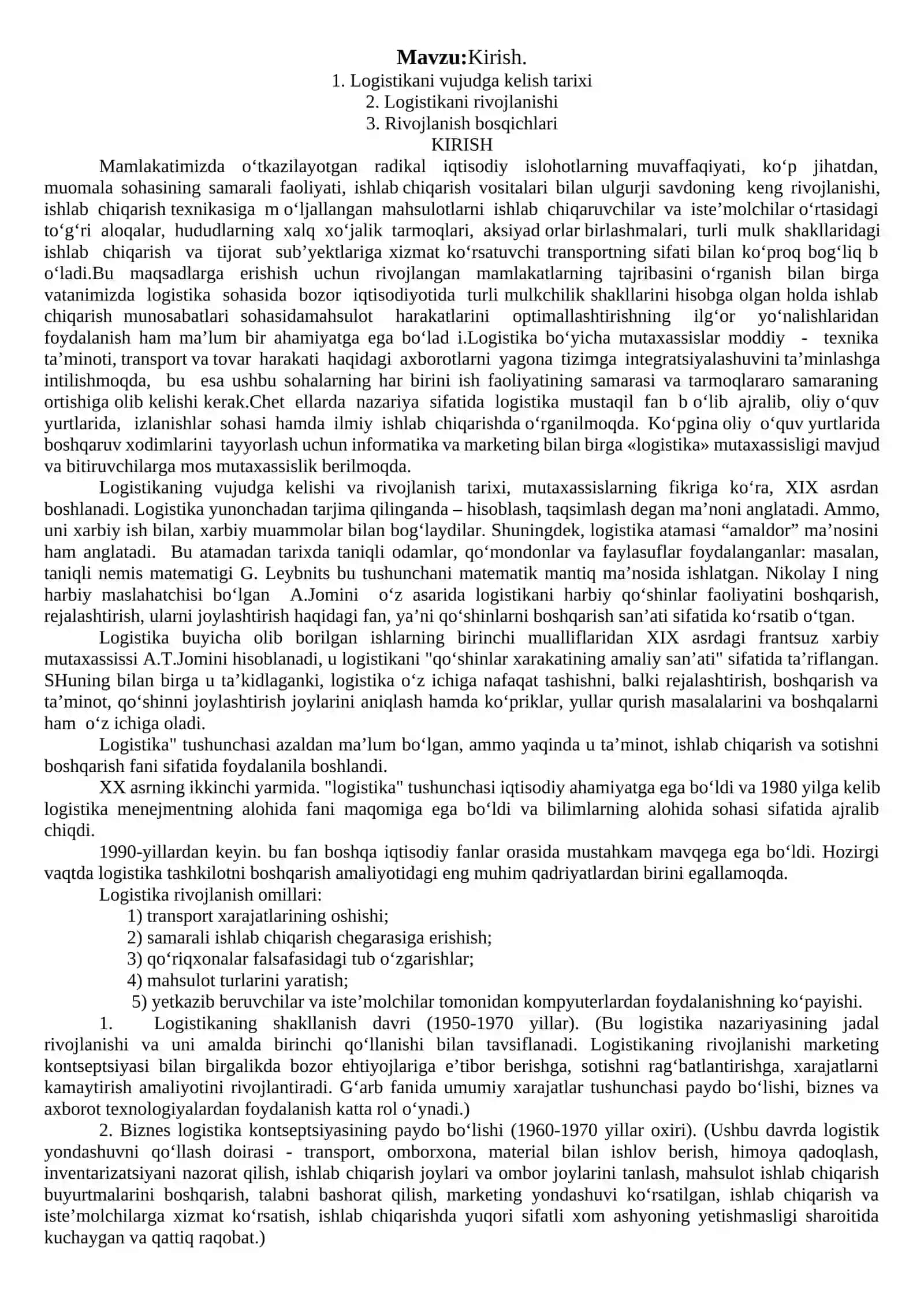 Logistika fanidan maruza matn 2