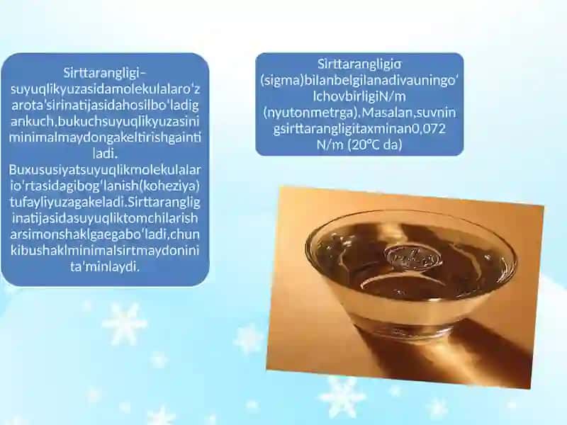 SUYUQLIKLARNING SIRT TARANGLIGINI O’RGANISH 2