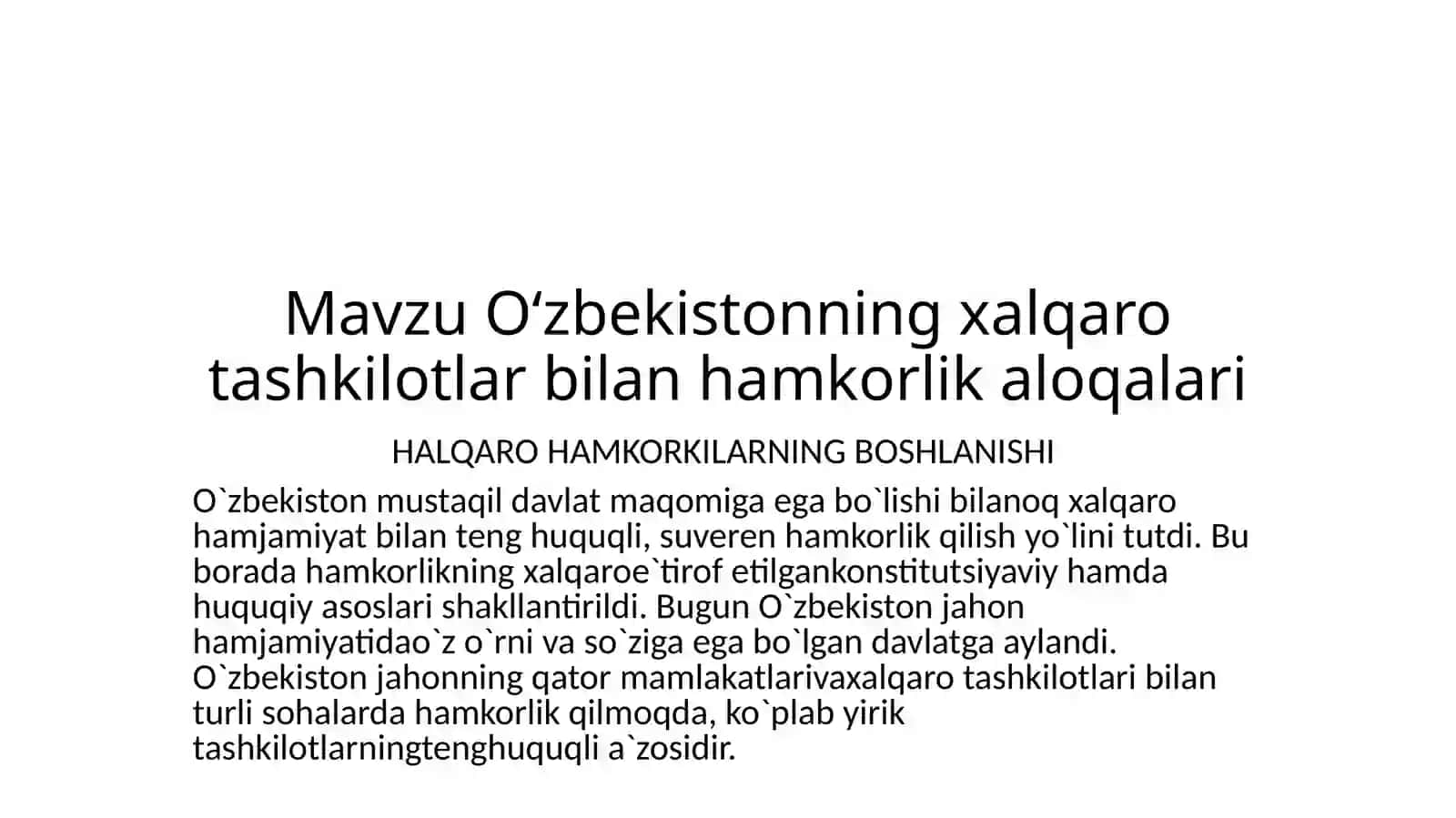 O'zbekistonning xalqaro tashkilotlar bilan hamkorlik aloqalari 2
