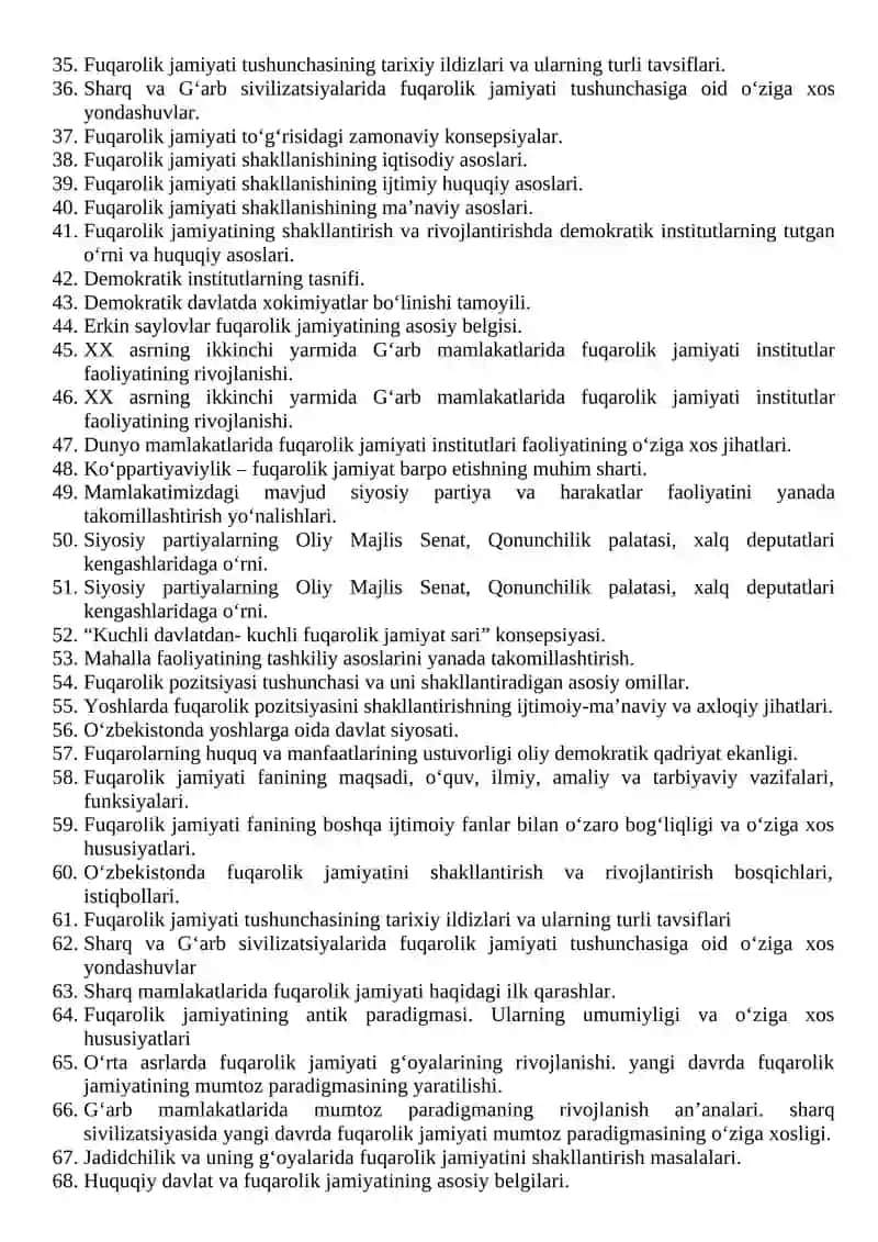 Talabalar mustaqil ishlarning mavzulari 2