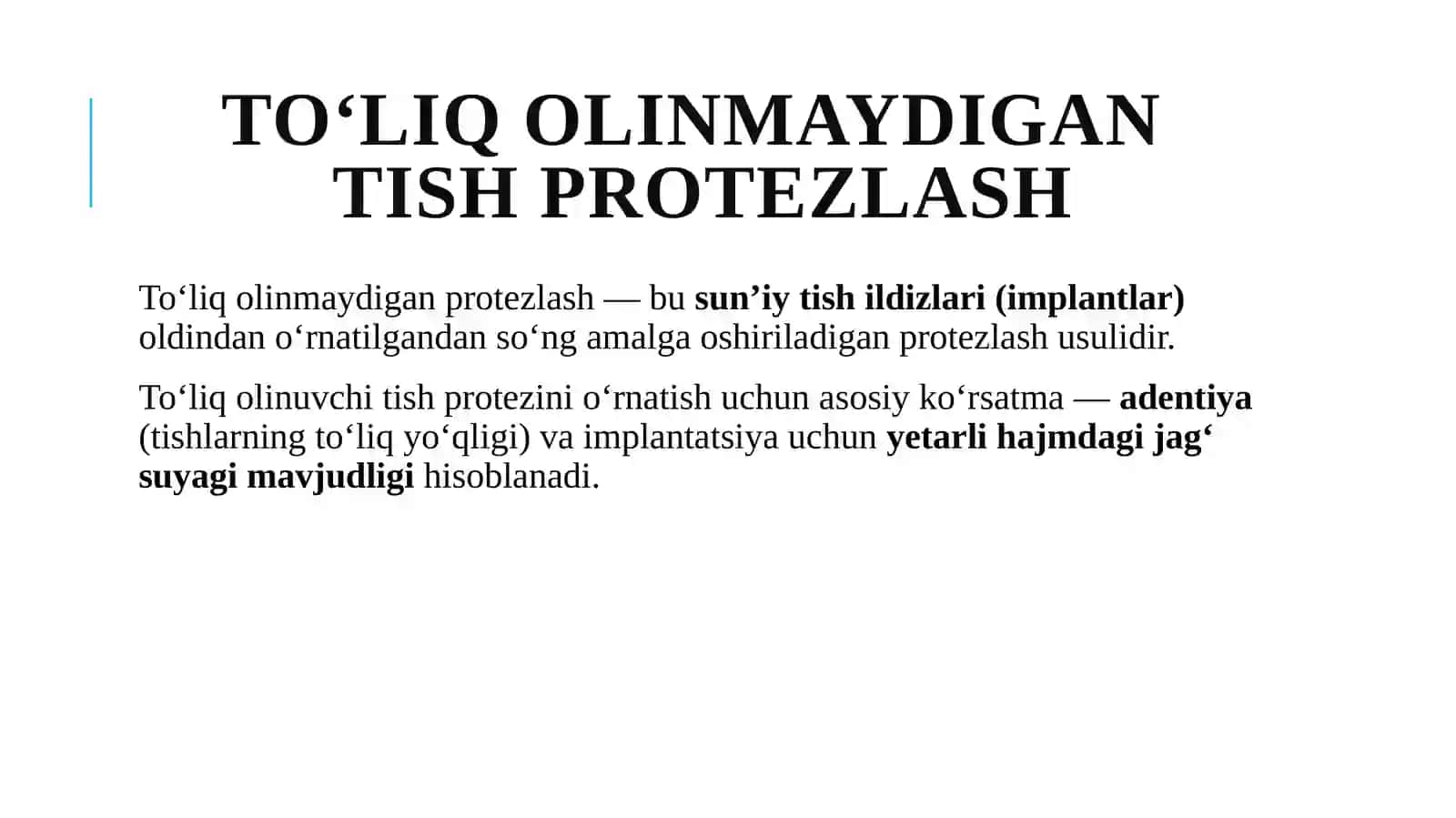 Implantatlarga protezlashning zamonaviy yo’nalishlari va istiqbollari. 2