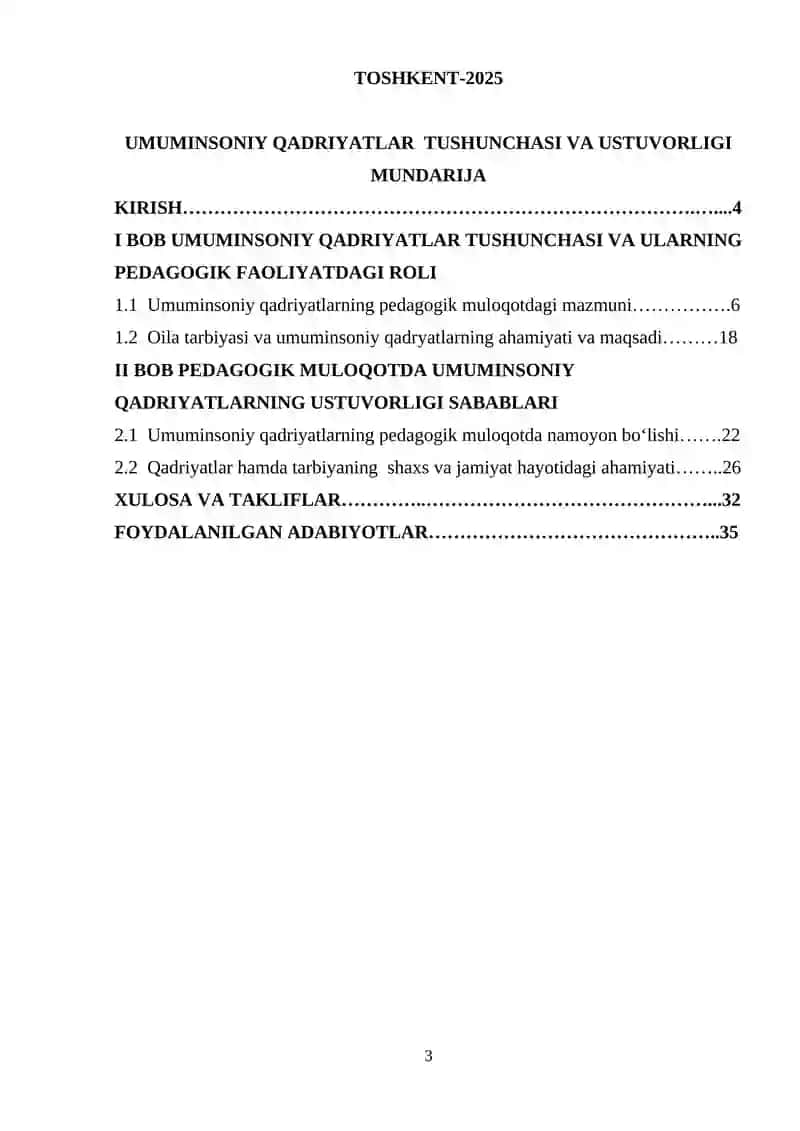 UMUMINSONIY QADRIYATLAR TUSHUNCHASI VA USTUVORLIGI 2