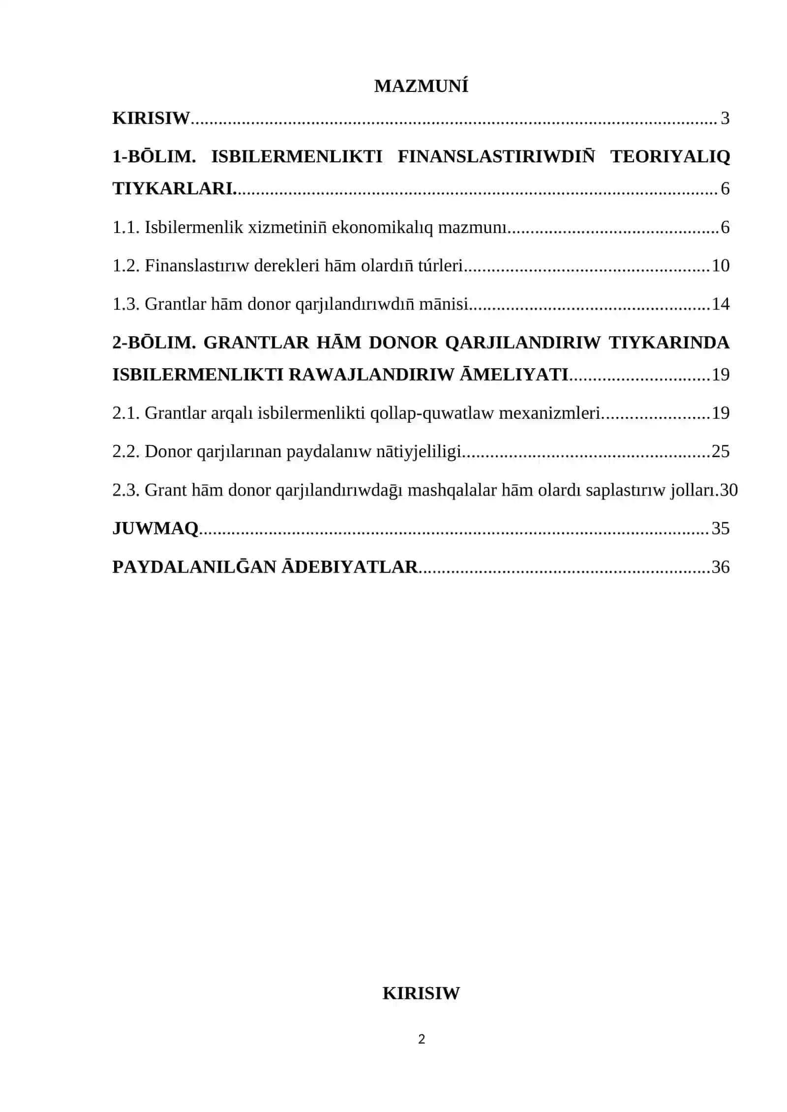 Isbilermenlikti rawajlandırıwda grantlar hām donor qarjılandırwı 2