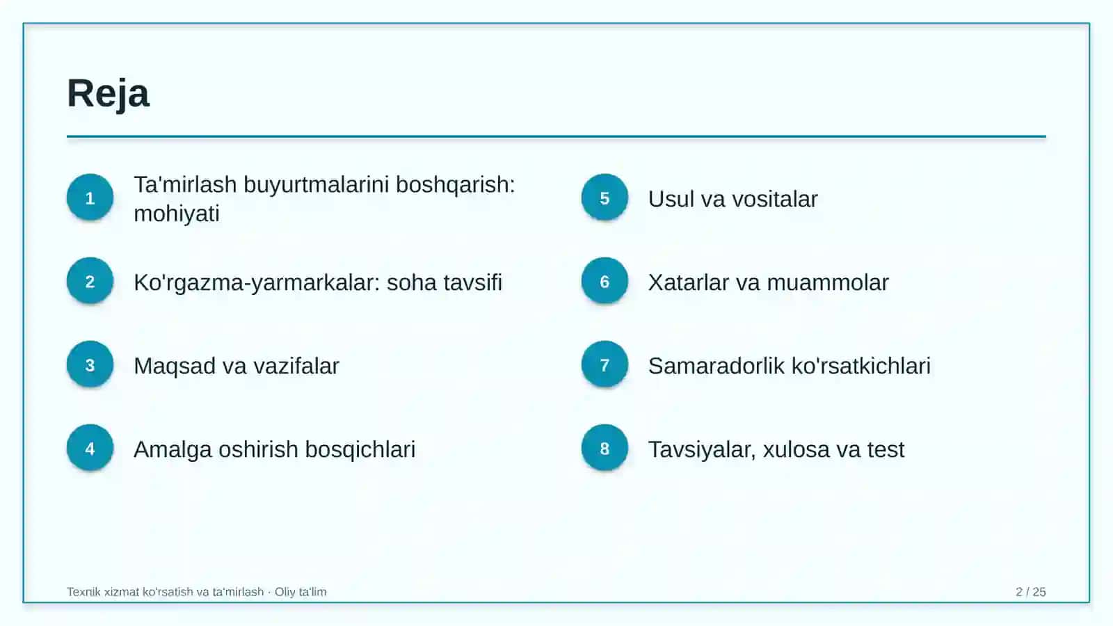 Ko'rgazma-yarmarkalarda ta'mirlash ishlariga buyurtmalarni boshqarish 2