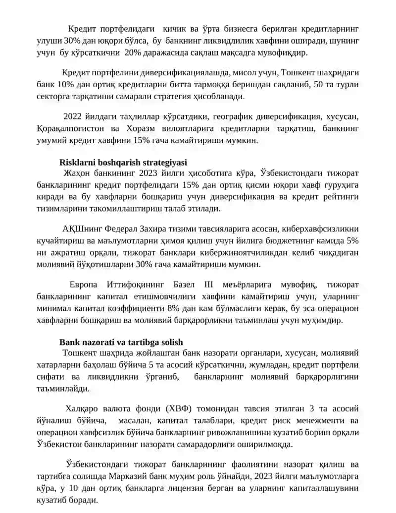 Tijorat banklari risklari va ularni boshqarish usullari 2