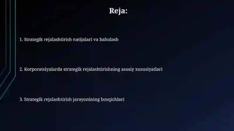Strategik rejalashtirish xususiyatlari 2