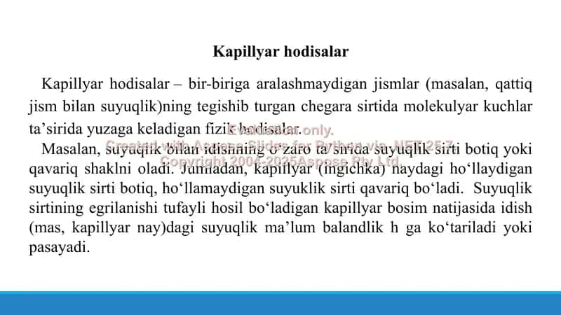 12.1. Kapillyar hodisalar. Taqdimot, 13 bet 2