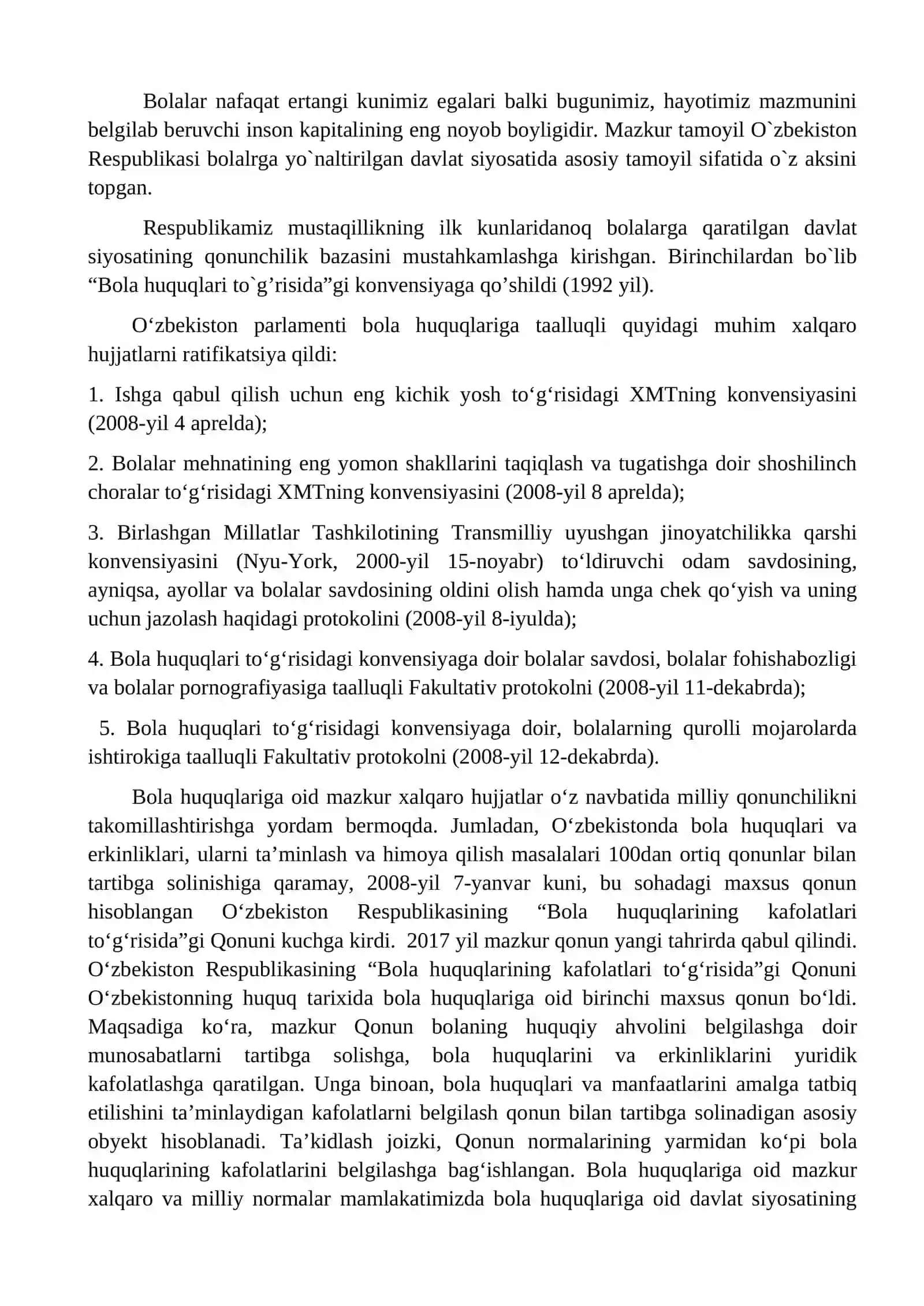 Bola huquqlarini himoya qilish bo`yicha davlat siyosati 2