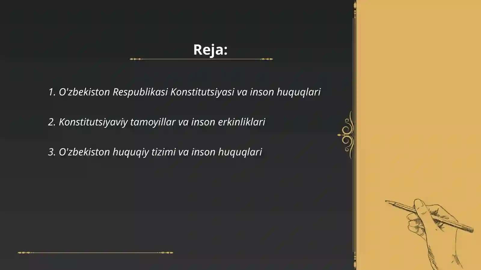 O'zbekistonda inson huquq va erkinliklari ta'minlanishining konstitutsiyaviy asoslari 2