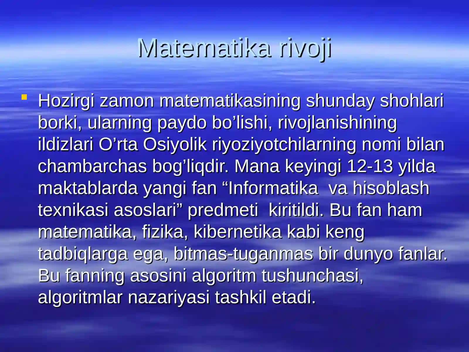 Markaziy Osiyo allomalarining matematika fanitaraqqiyotiga qo’shgan hissalari 2