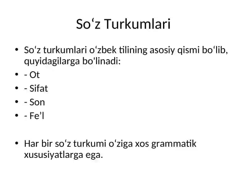 Oʻzbek tilidagi soʻz turkumlari 2