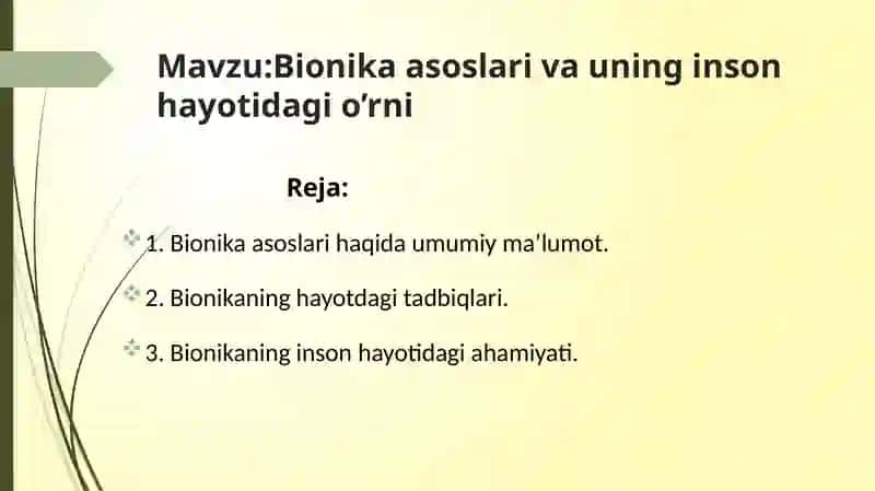 Bionika asoslari va uning inson hayotidagi o’rni 2
