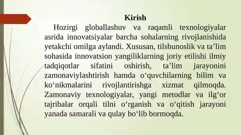 Sohadagi innovatsion yangiliklar 2