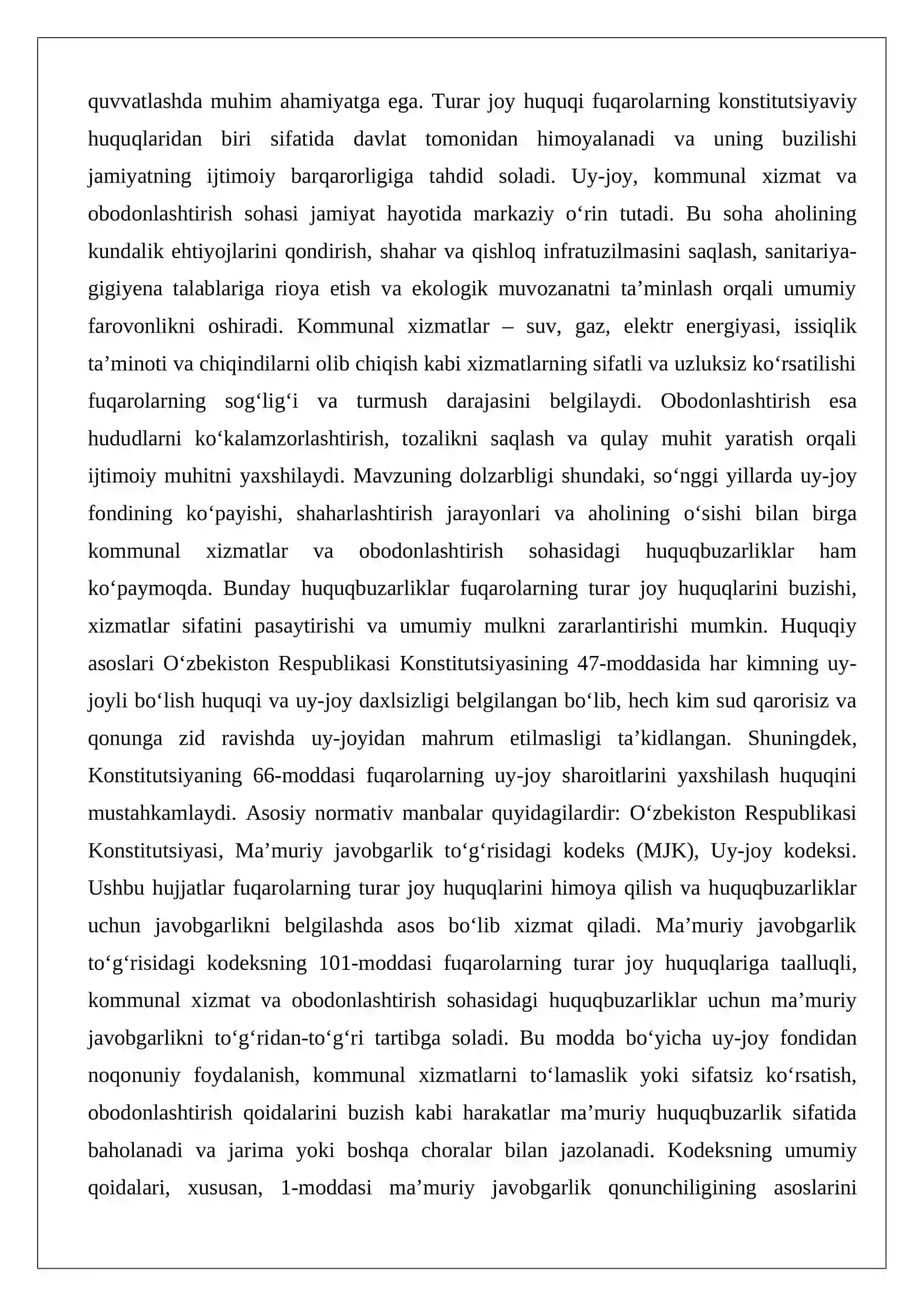 Fuqarolarning turar joy huquqlariga taalluqli, kommunal xizmat va obodonlashtirish sohasidagi ma’muriy huquqbuzarliklar tarkibi 2