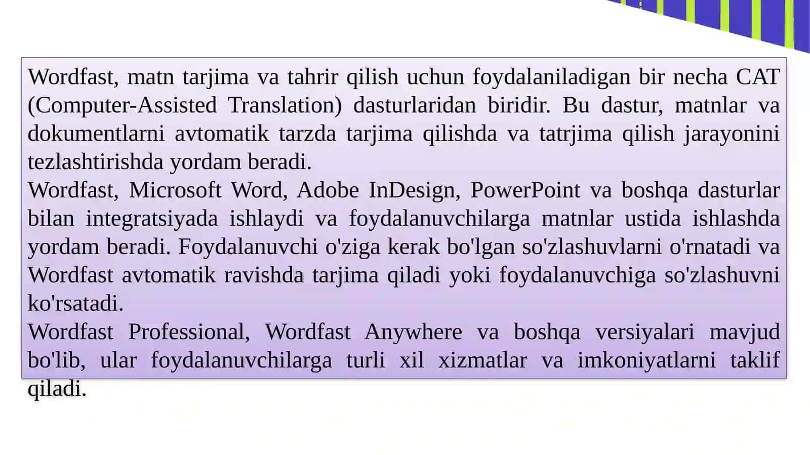 WORDFAST ILOVASI YORDAMIDA  MATNLARNING TERMINLAR BAZASINI  SHAKLLANTIRISH 2