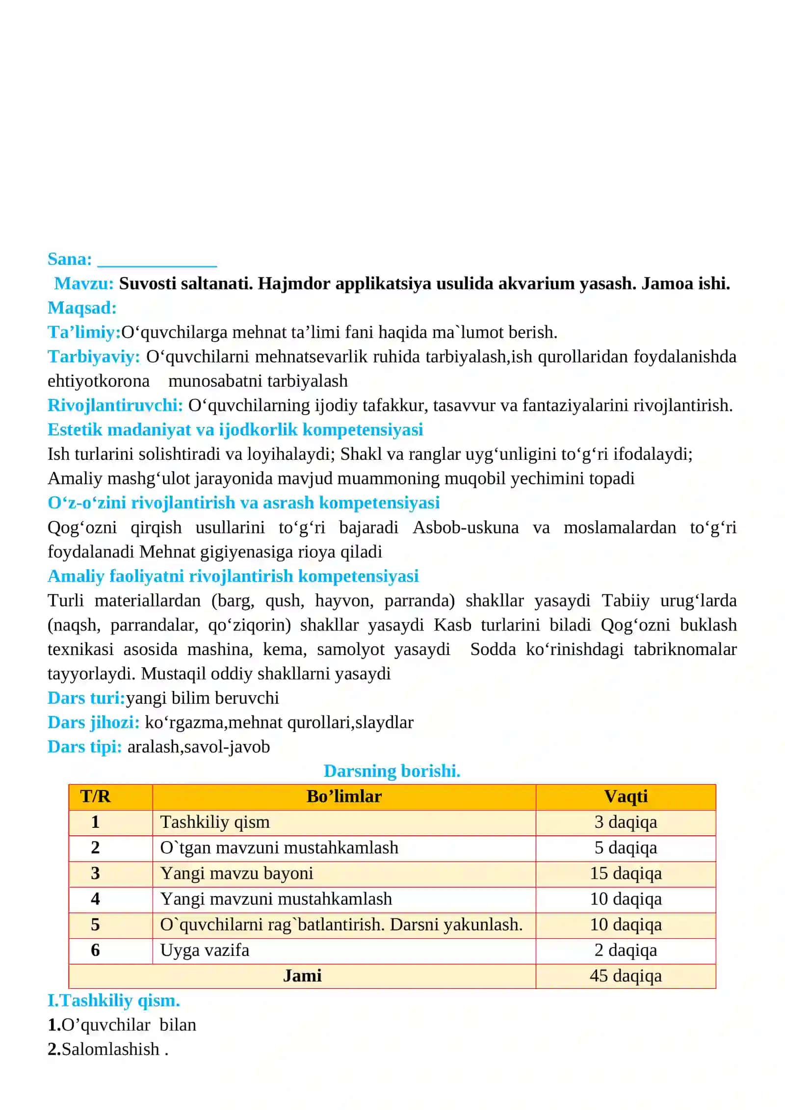 2-sinf Texnologiya fanidan Hajmdor applikatsiya usulida akvarium yasash dars ishlanma 2