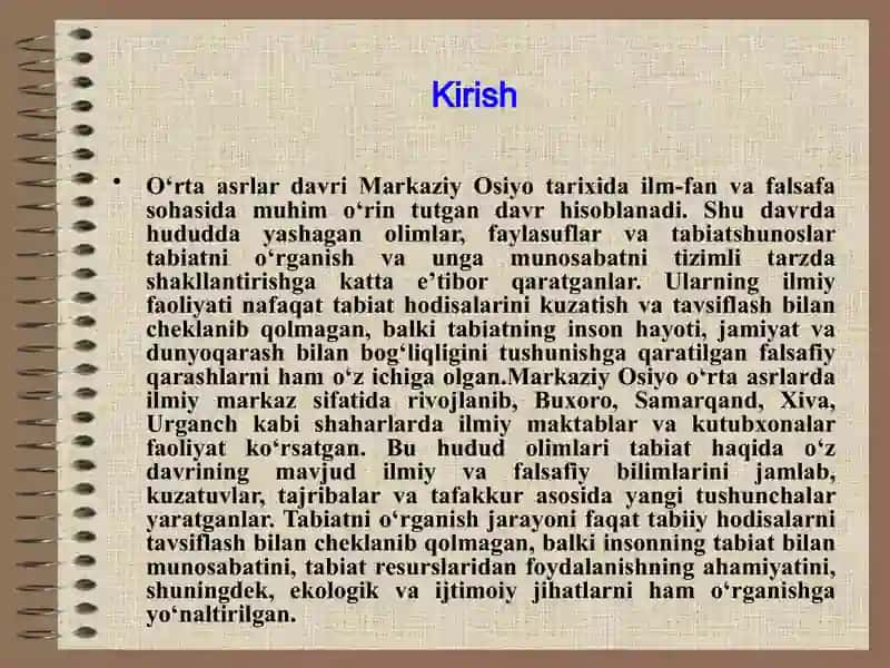 O'rta asrlarda Markaziy Osiyoda tabiat haqidagi tushunchalarning rivojlanishini 2