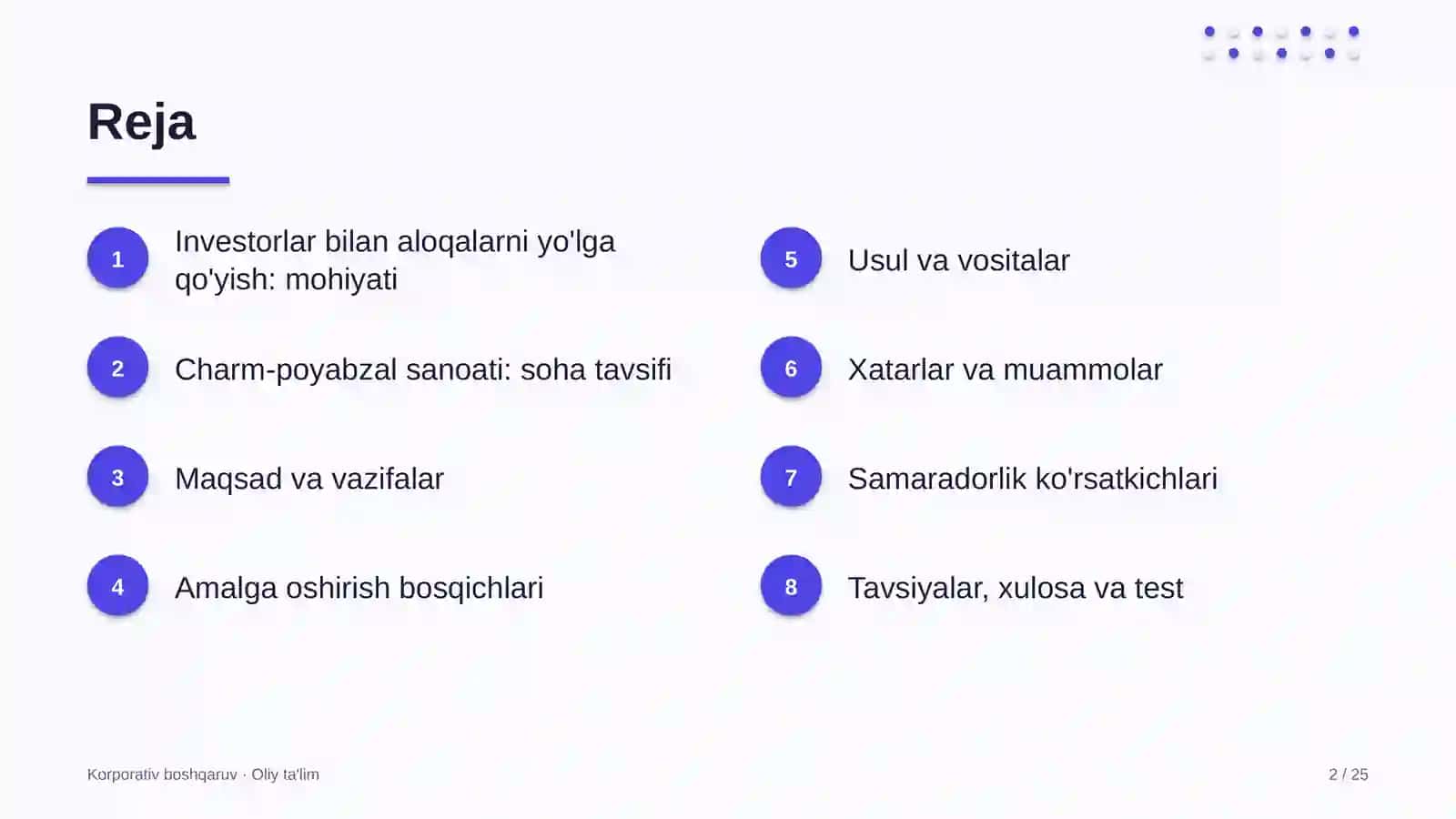 Charm-poyabzal sanoatida investorlar bilan aloqalarni yo'lga qo'yish 2