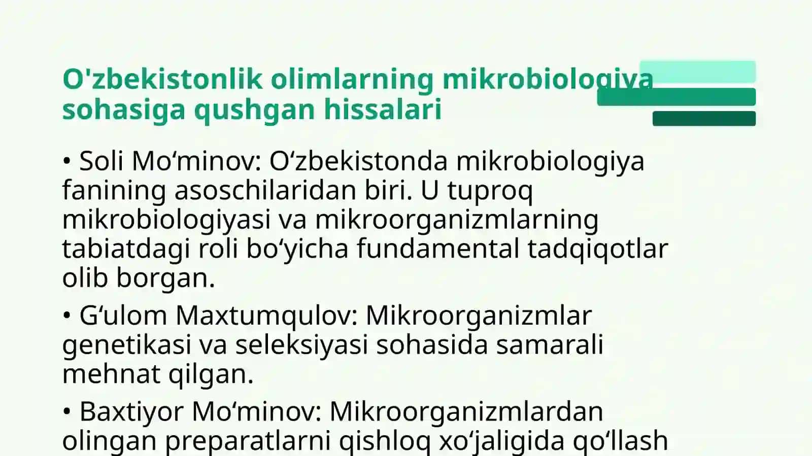 Mikrobiologiya, Virusologiya, imunologiya, parazitologiya modulini rivojlanishiga hissa qo’shgan O’zbekistonlik yetakchi olimlar 2