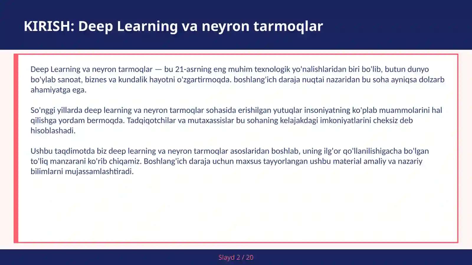 DEEP LEARNING VA NEYRON TARMOQLAR 2