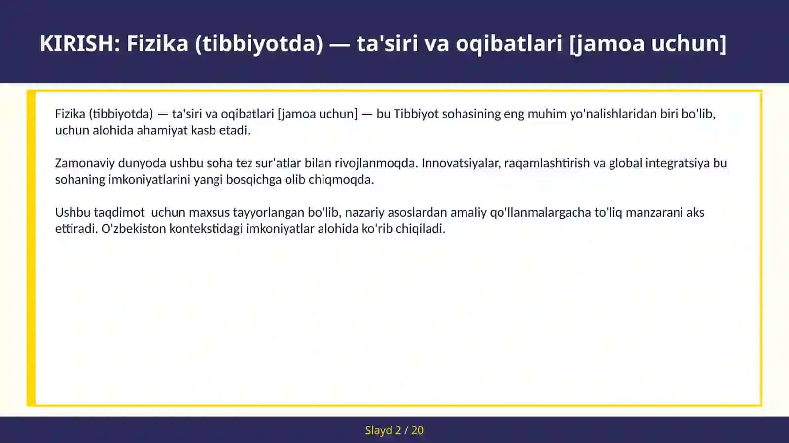 Fizika (tibbiyotda) — ta'siri va oqibatlari [jamoa uchun] 2