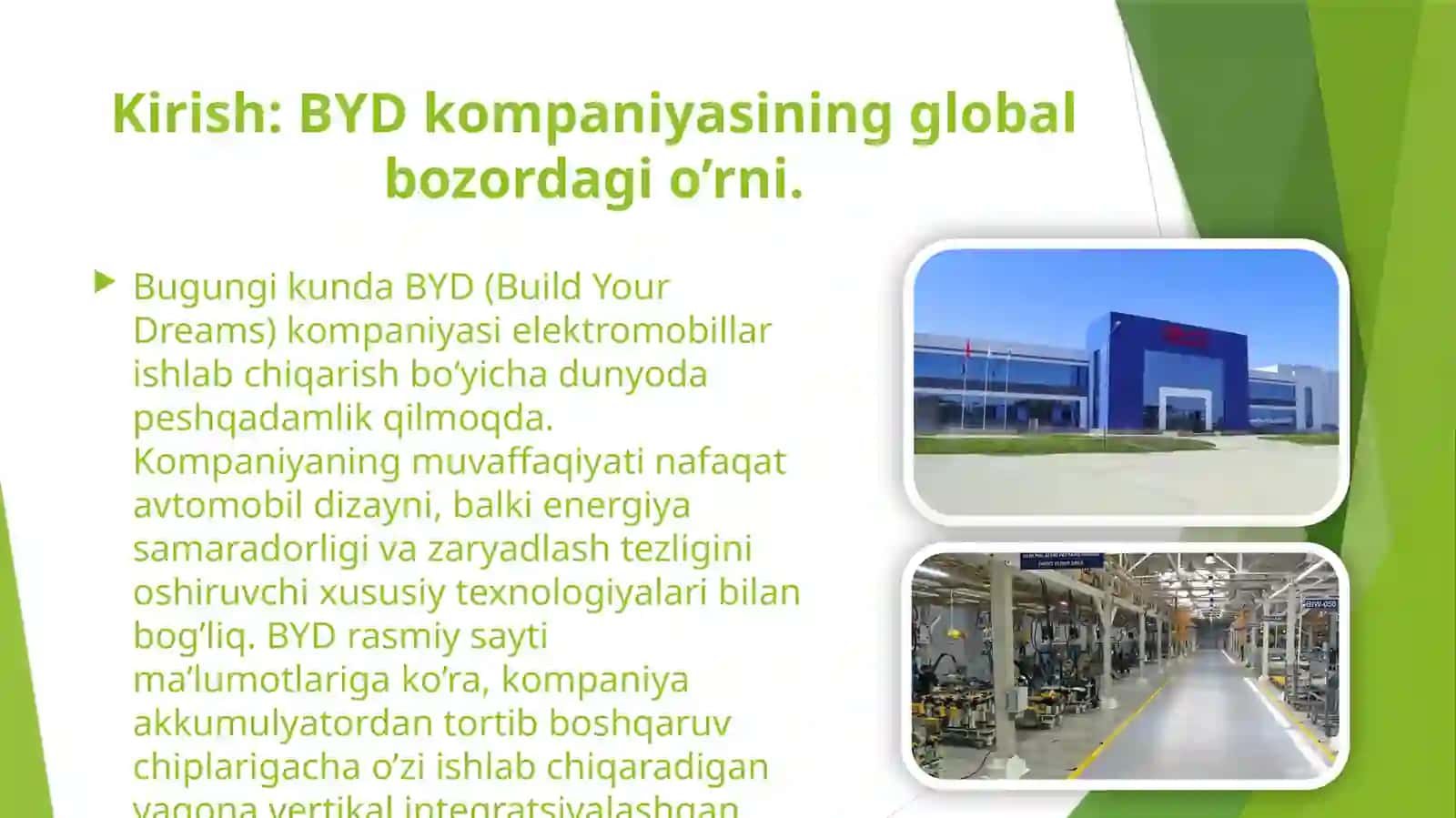 Zaryadlash texnologiyalari va BYD elektromobillarida qo‘llanilishi. 2