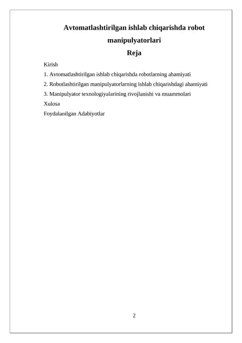 Avtomatlashtirilgan ishlab chiqarishda robot manipulyatorlari 2