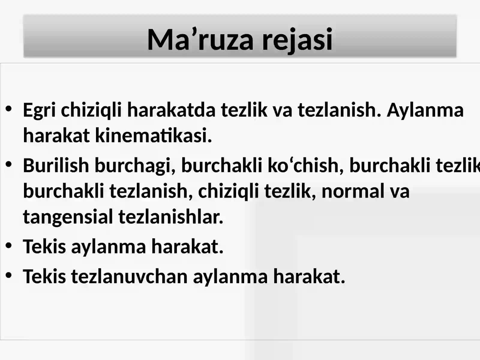 Egri  chiziqli harakat tezlik va tezlanish 2