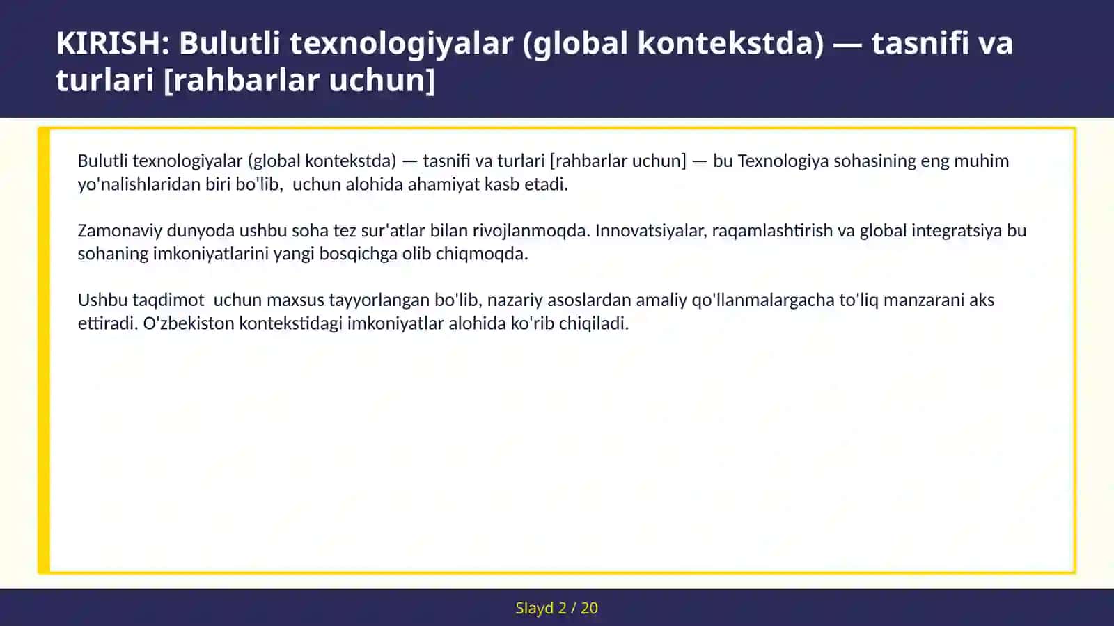 Bulutli texnologiyalar (global kontekstda) — tasnifi va turlari [rahbarlar uchun] 2