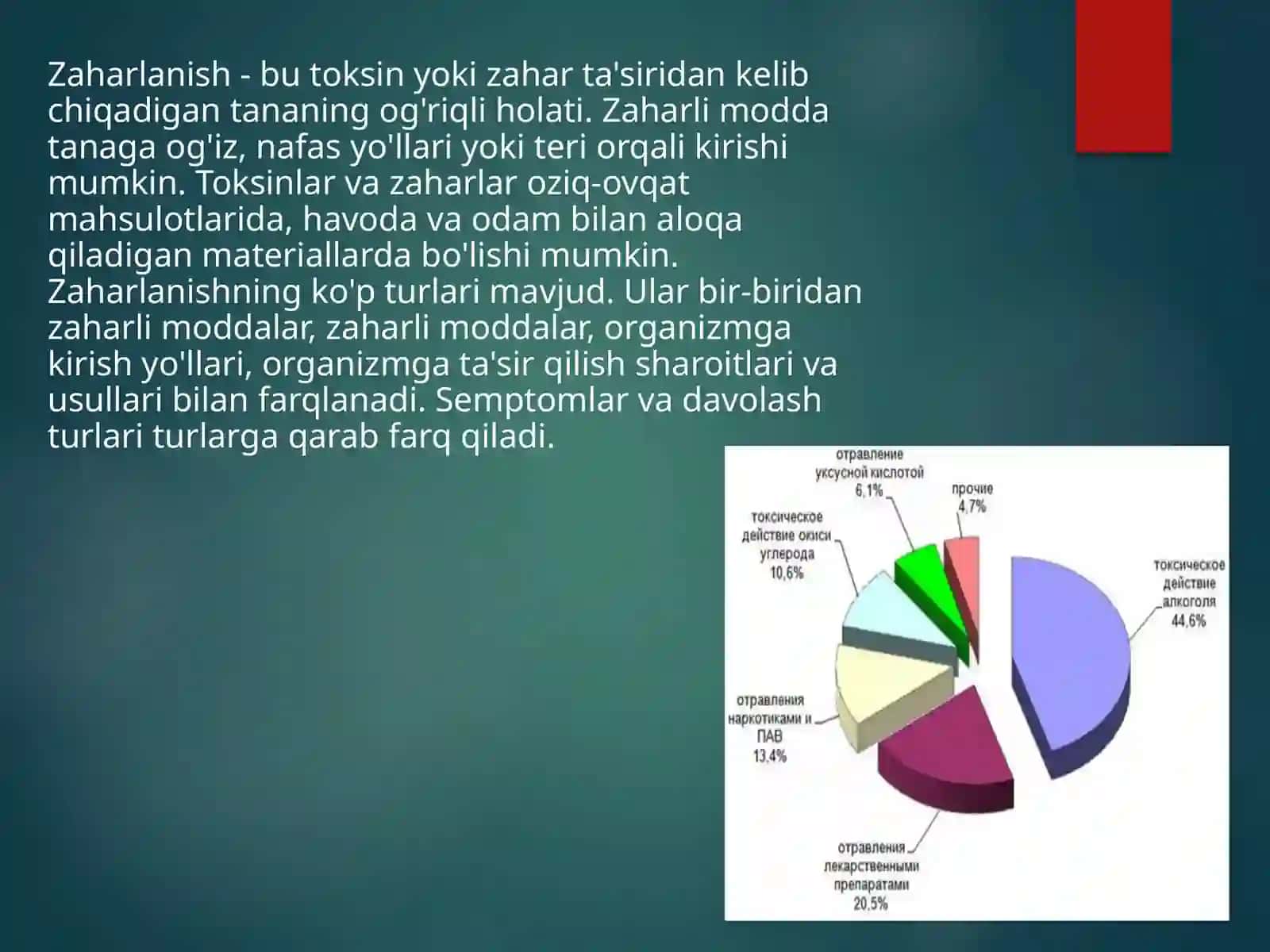 Zaharlanish haqida umumiy ma'lumot. Zaharlanish turlari 2