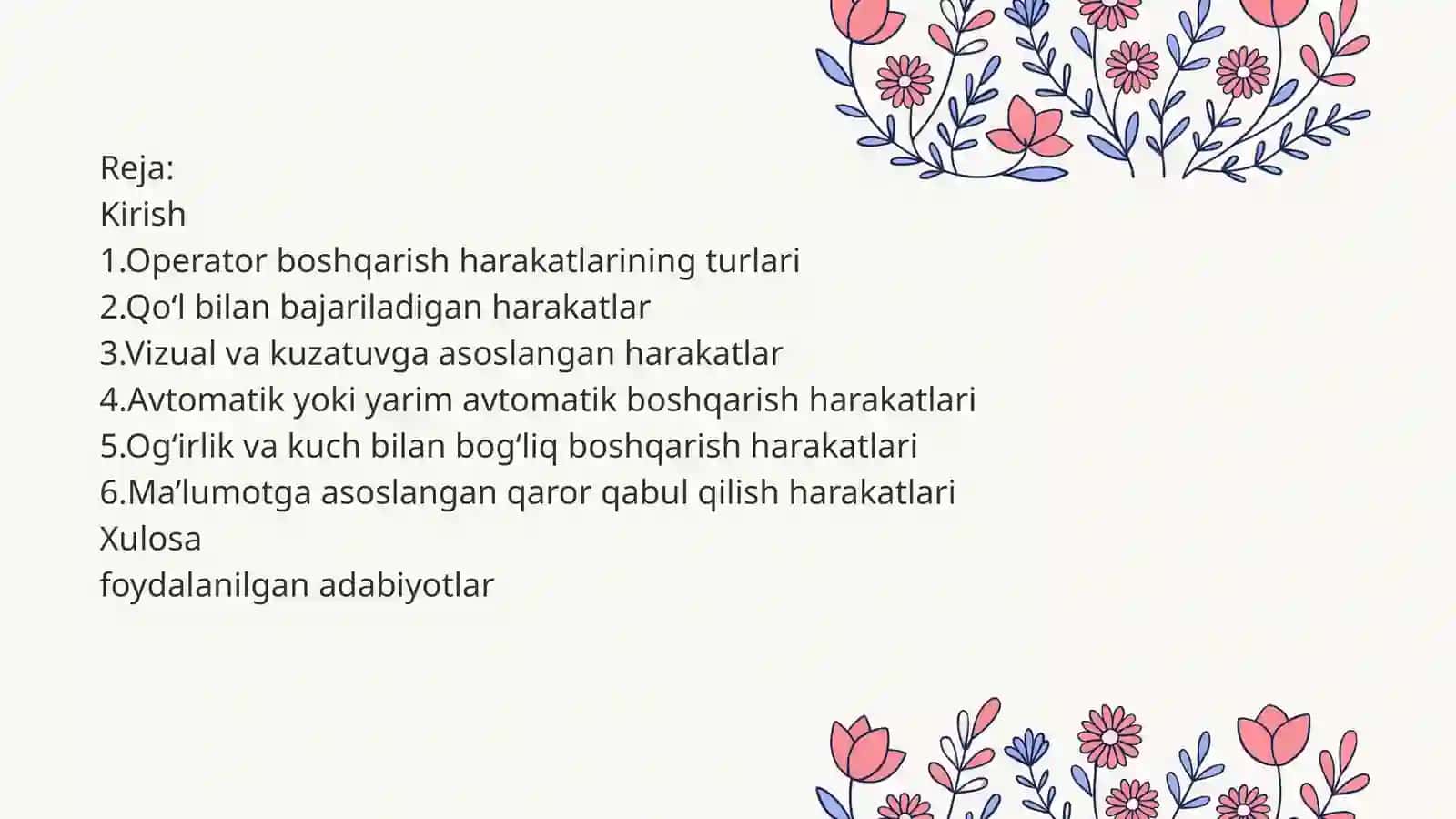 Operator boshqarish harakatlarining turlari 2