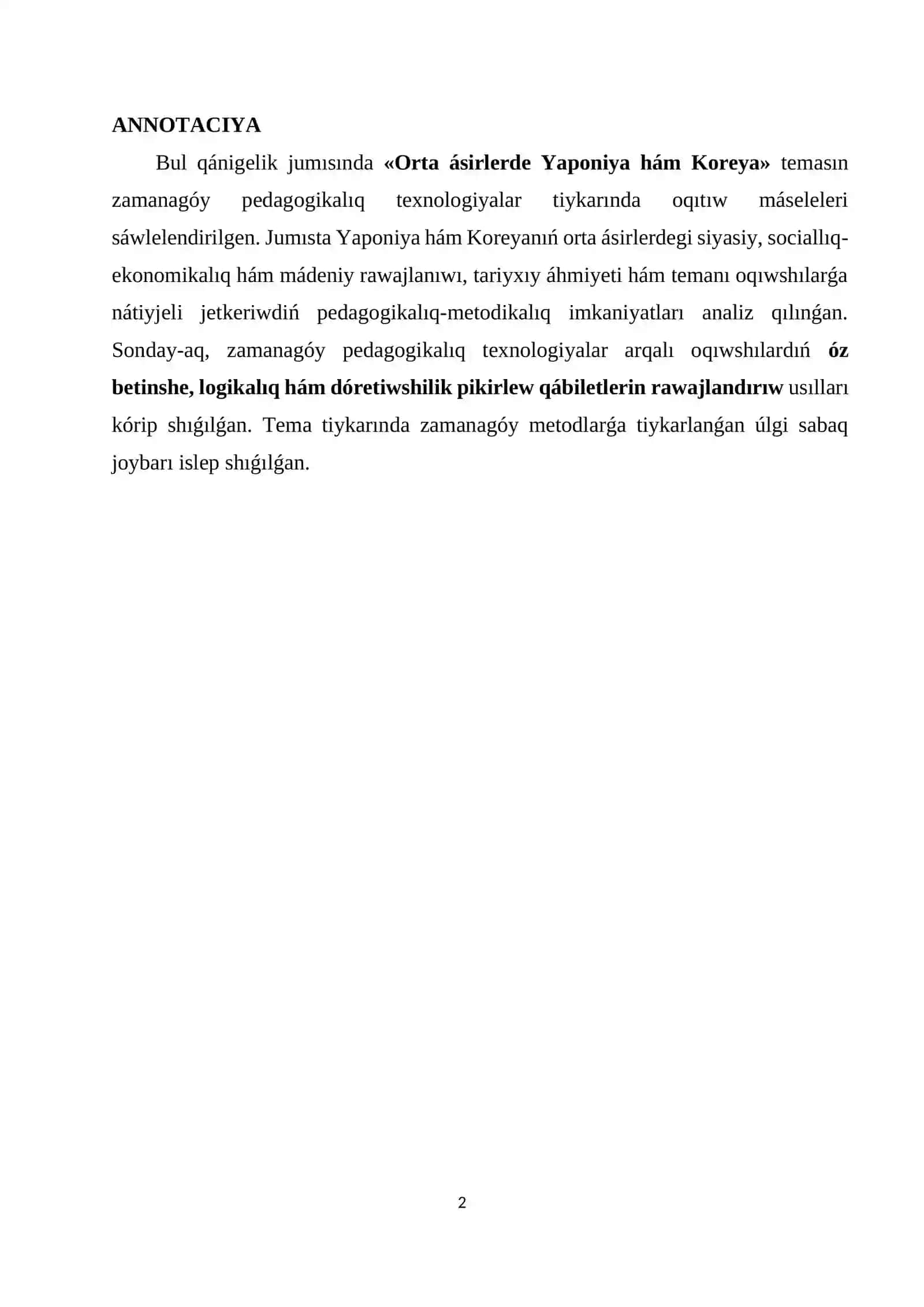 QÁNIGELIK JUMISI 2