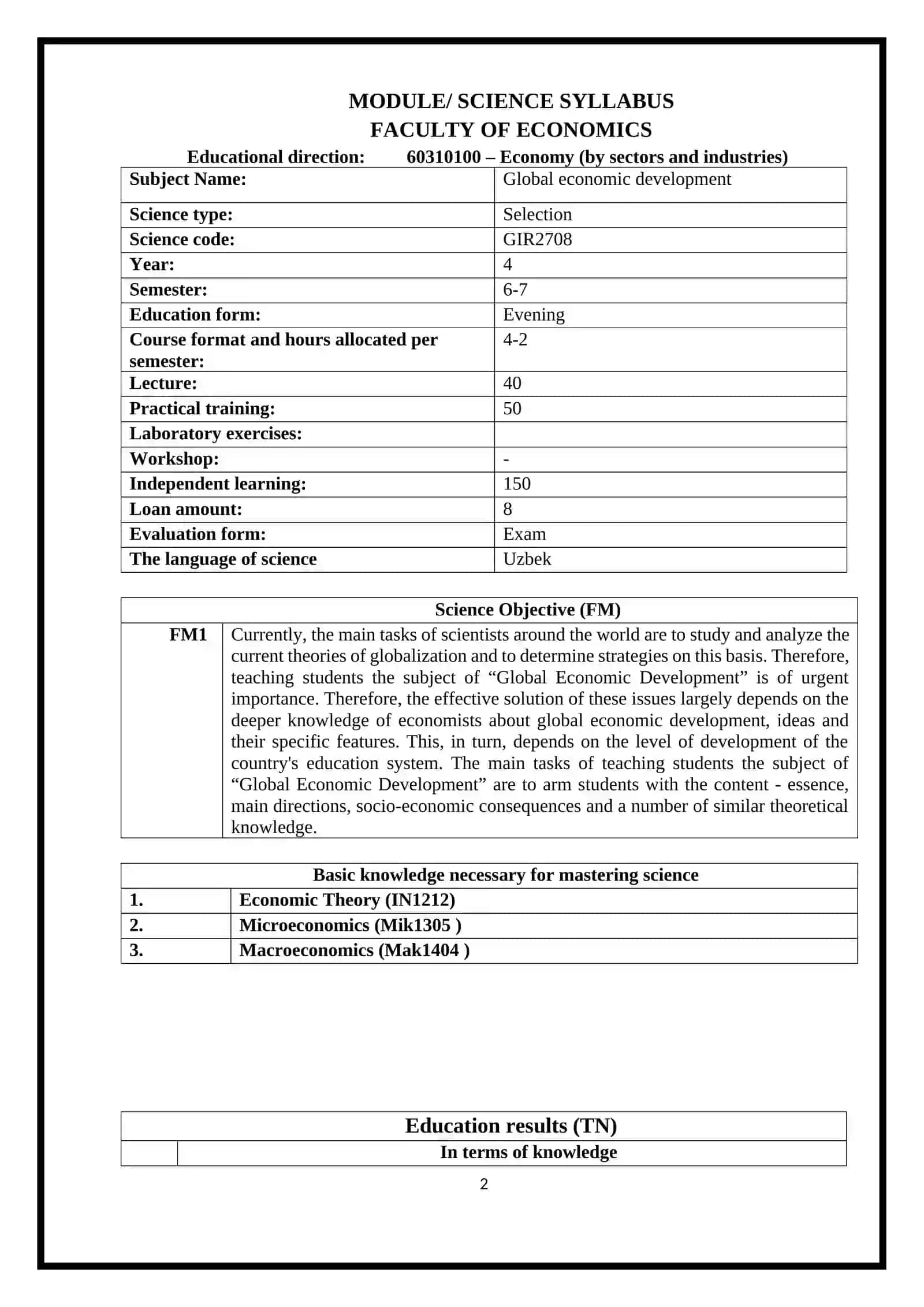 Global economic development 2