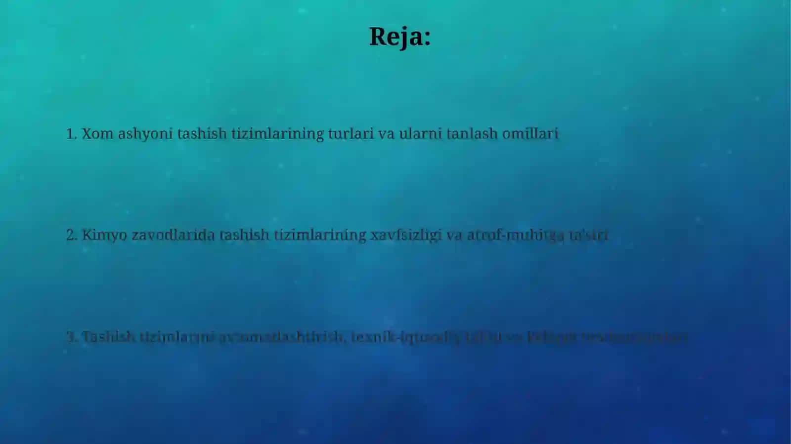 Kimyo korxonalarida xom ashyoni tashish tizimlari 2