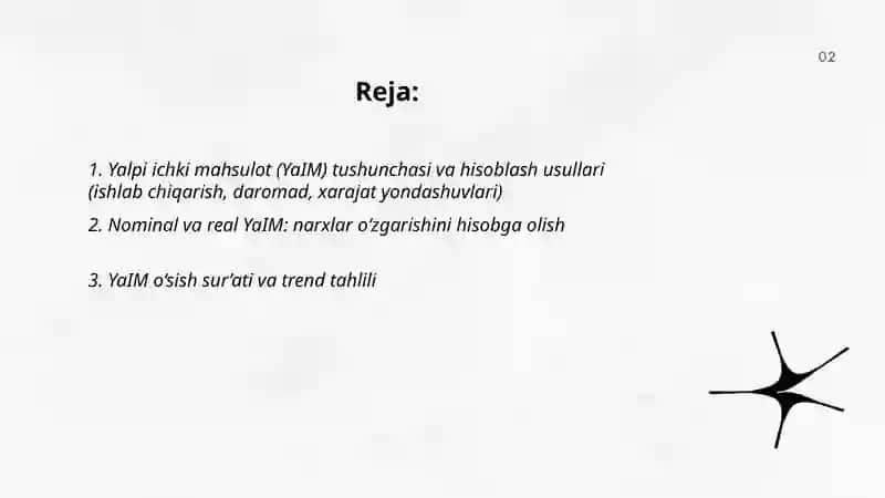 Oʻzbekiston Respublikasining yalpi ichki mahsulotining statistik koʻrsatkichlardagi ifodasi 2
