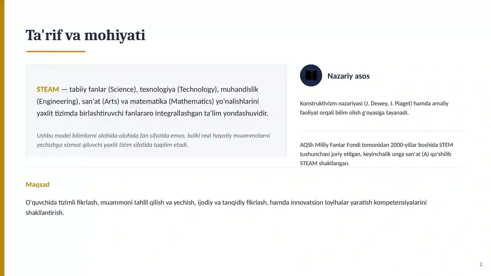 TA'LIM TEXNOLOGIYALARI SERIYASI. STEAM taʼlim texnologiyasi 2