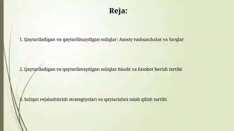 Qaytariladigan va qaytarilmaydigan tushumsolig'ihisobi 2