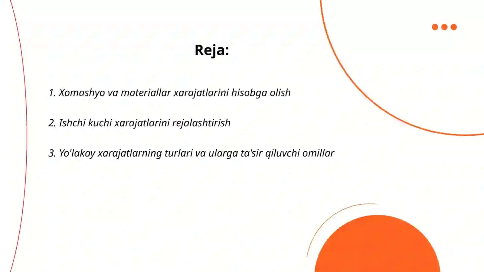 Qishloq xo'jaligida xarajatlarni hisobga olish va maxsulot tannarxini kalkulyatsiyalashni tekshirish 2